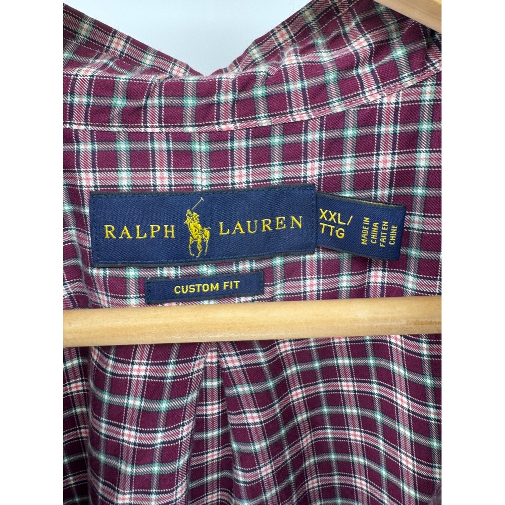 Polo Ralph Lauren Shirt Mens XXL Maroon Plaid Button Down Cotton Classic - Picture 2 of 9